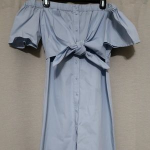 Baby Blue Midi Dress- Button Front